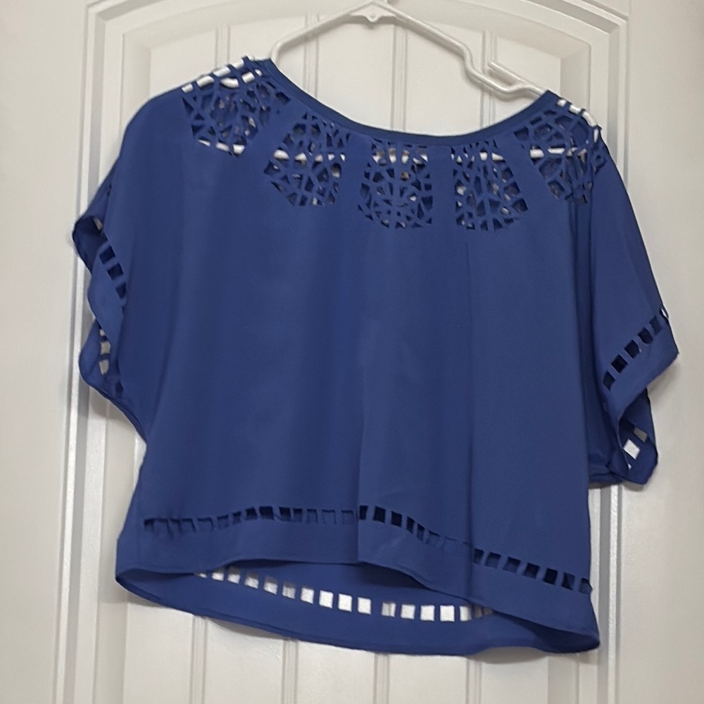 Blue Women's Top with Cutout Design